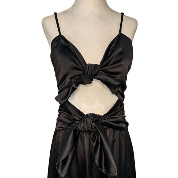 Jonathan Simkhai Black Tiered Cutout Spaghetti Strap Bow Tie Midi Dress Medium - Picture 3 of 10